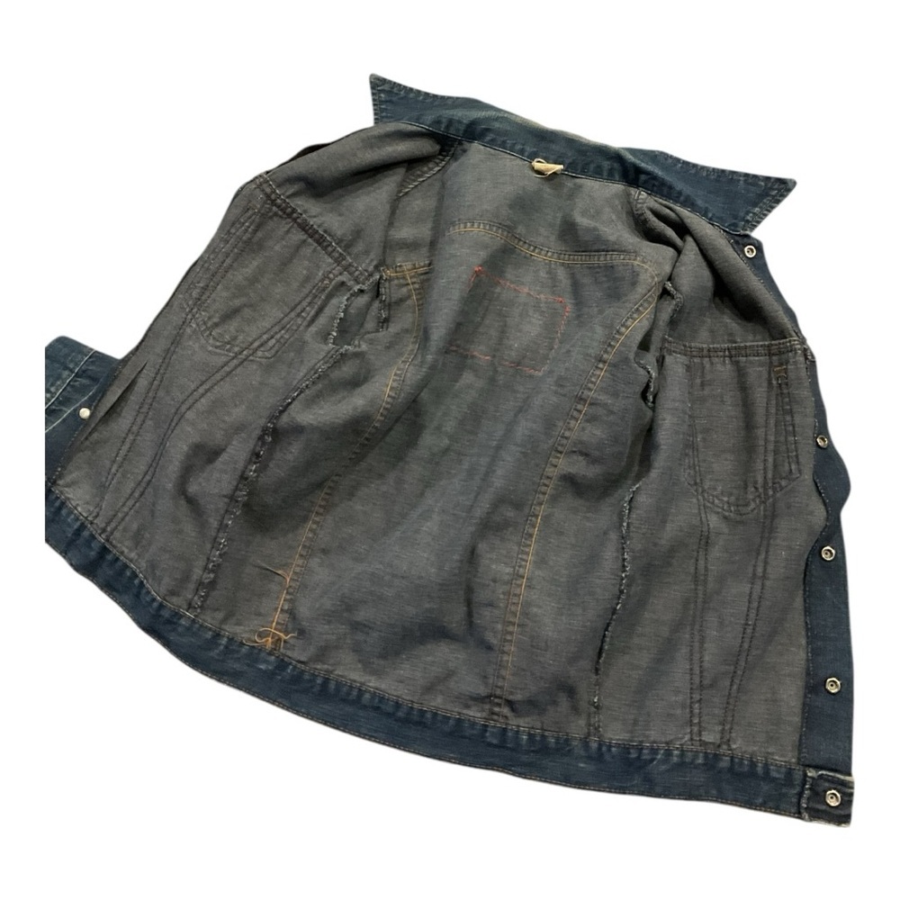 Vintage Denim Jacket Honda Patch Trucker Distressed Dark Wash - Picture 5 of 10